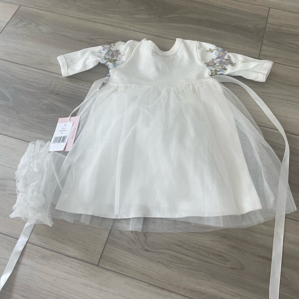 NWT BeBe Gabrielle‎ by Macis Design White Floral Christening Tulle Dress Size 9M - Picture 5 of 7